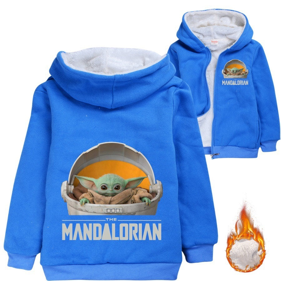 The Mandalorian Yoda Baby Sherpa Lined Hoodie Fleece Sweatshirt Full Zip Hooded Jacket for Kids