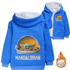 The Mandalorian Yoda Baby Sherpa Lined Hoodie Fleece Sweatshirt Full Zip Hooded Jacket for Kids