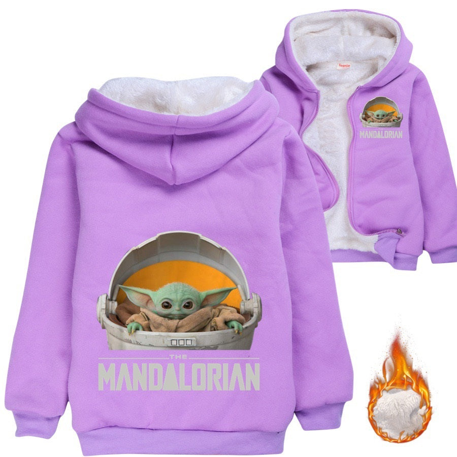 The Mandalorian Yoda Baby Sherpa Lined Hoodie Fleece Sweatshirt Full Zip Hooded Jacket for Kids