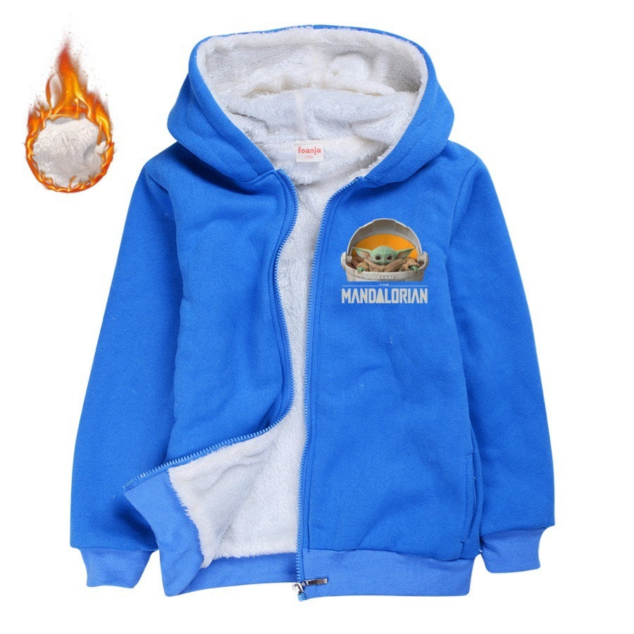 The Mandalorian Yoda Baby Sherpa Lined Hoodie Fleece Sweatshirt Full Zip Hooded Jacket for Kids