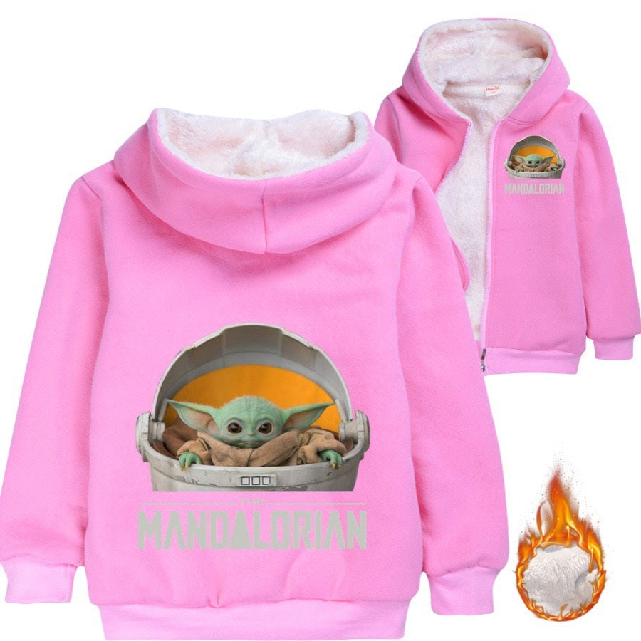 The Mandalorian Yoda Baby Sherpa Lined Hoodie Fleece Sweatshirt Full Zip Hooded Jacket for Kids