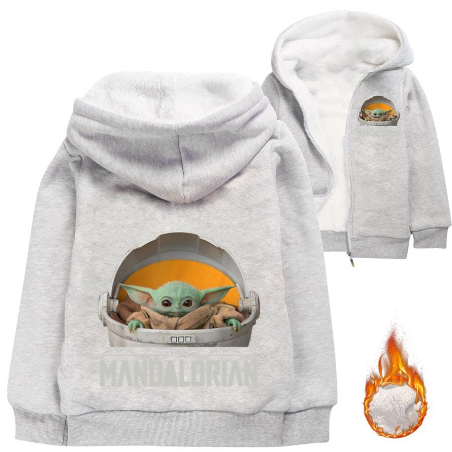 The Mandalorian Yoda Baby Sherpa Lined Hoodie Fleece Sweatshirt Full Zip Hooded Jacket for Kids