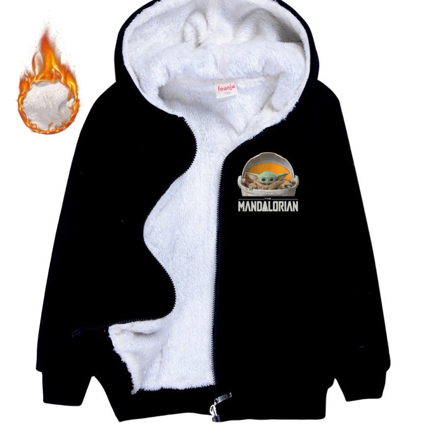 The Mandalorian Yoda Baby Sherpa Lined Hoodie Fleece Sweatshirt Full Zip Hooded Jacket for Kids