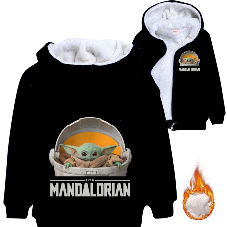 The Mandalorian Yoda Baby Sherpa Lined Hoodie Fleece Sweatshirt Full Zip Hooded Jacket for Kids