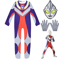 Ultraman Tiga Cosplay Costume with Mask Boys Girls Bodysuit Halloween Fancy Jumpsuits