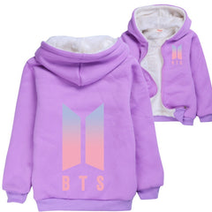 Bangtan Boy Sherpa Lined Hoodie Fleece Sweatshirt Full Zip Jacket for Kids