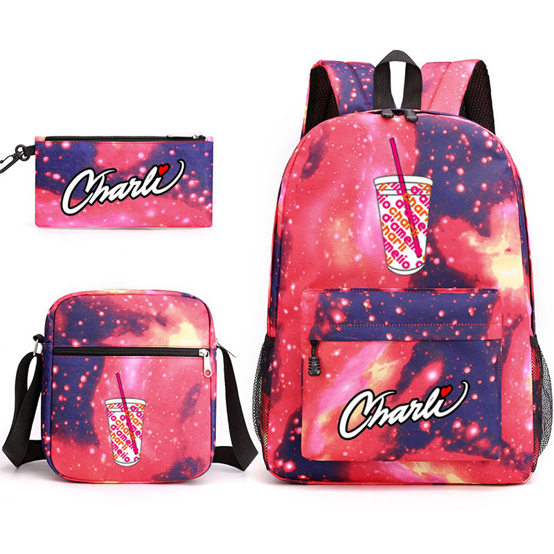 Charlie D'Amelio Schoolbag Backpack Shoulder Bag Pencil Case set for Kids Students