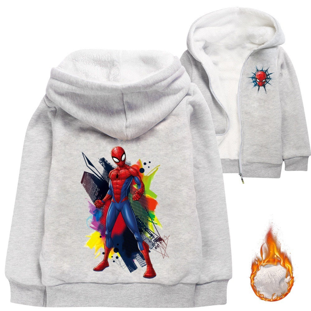 Spiderman Superhero Sherpa Lined Hoodie Fleece Sweatshirt Full Zip Hooded Jacket for Kids