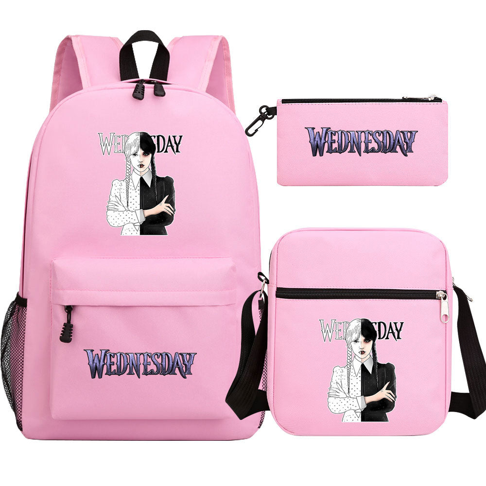 Wednesday Addams Printed Schoolbag Backpack Shoulder Bag Pencil Bag 3pcs set for Kids Students