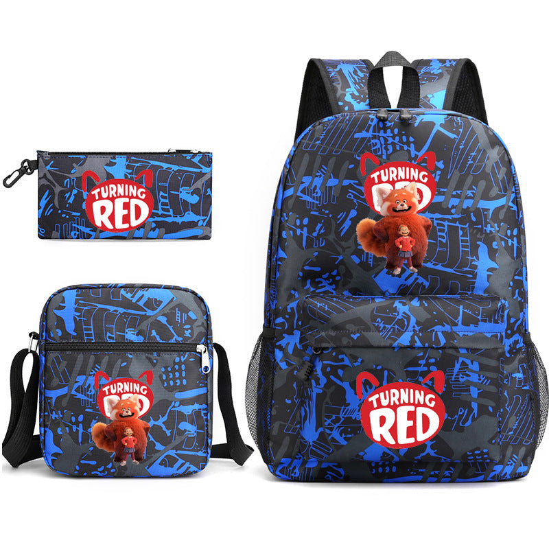 Turning Red Panda Printed Schoolbag Backpack Shoulder Bag Pencil Bag 3pcs set for Kids Students