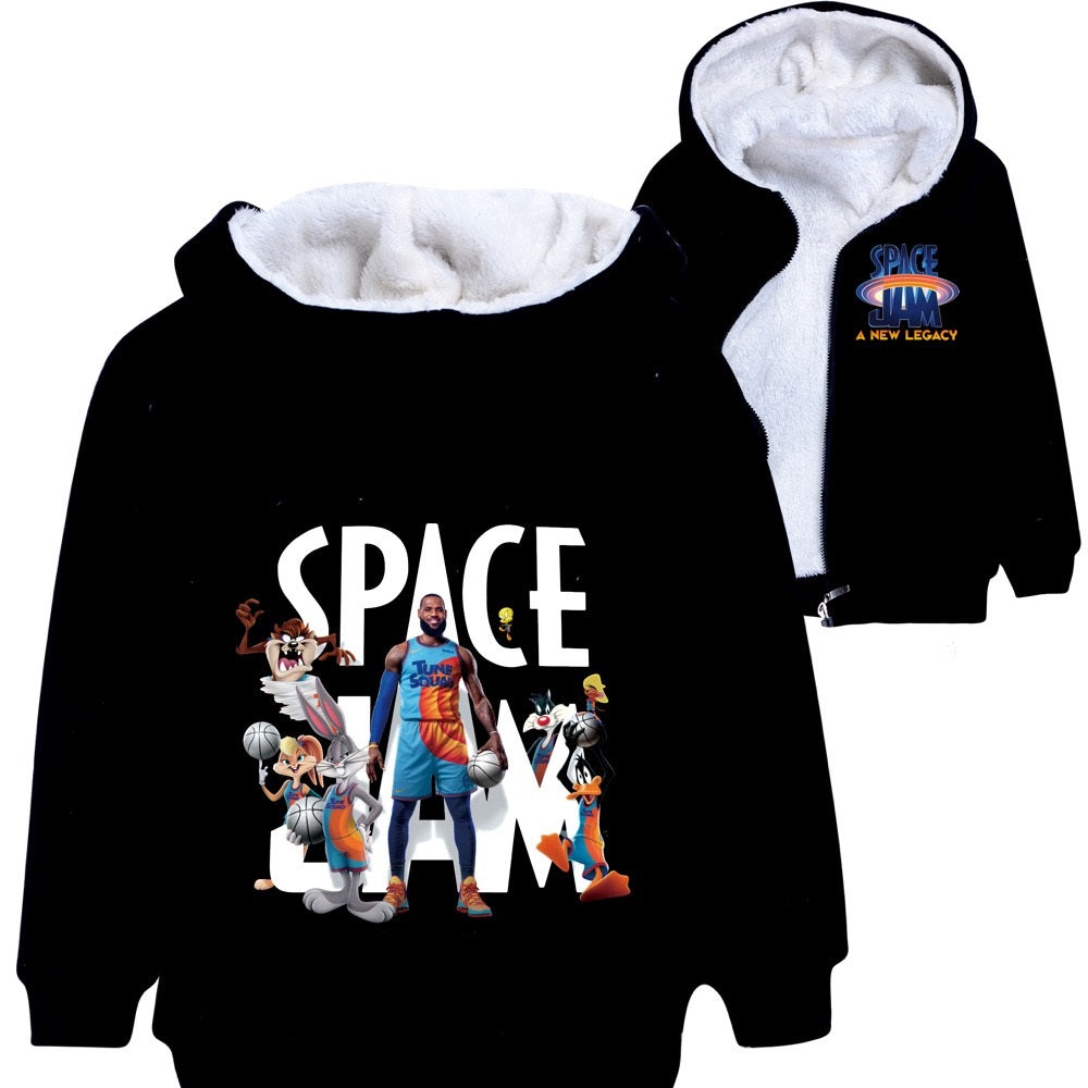 Space  Jam Sherpa Lined Hoodie Fleece Sweatshirt Full Zip Jacket for Kids