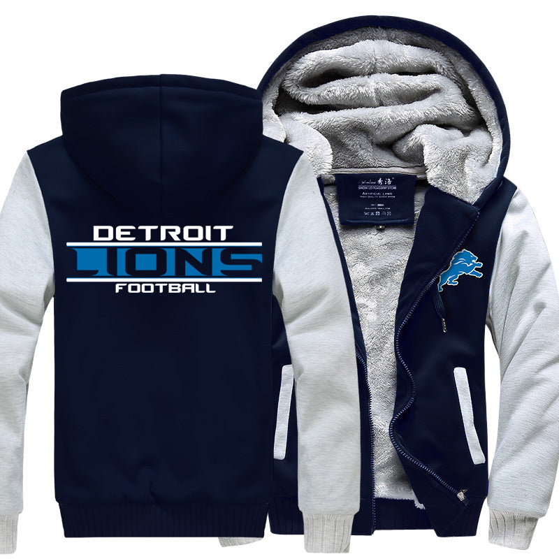 Detroit Football Team Lions Unisex Lined Hoodie Fleece Sweatshirt Full Zipper Hooded Thicken Jacket