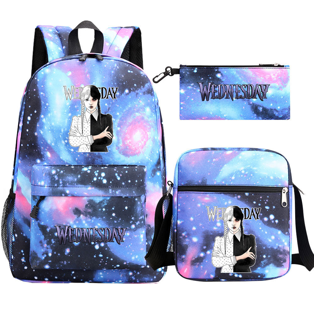 Wednesday Addams Printed Schoolbag Backpack Shoulder Bag Pencil Bag 3pcs set for Kids Students