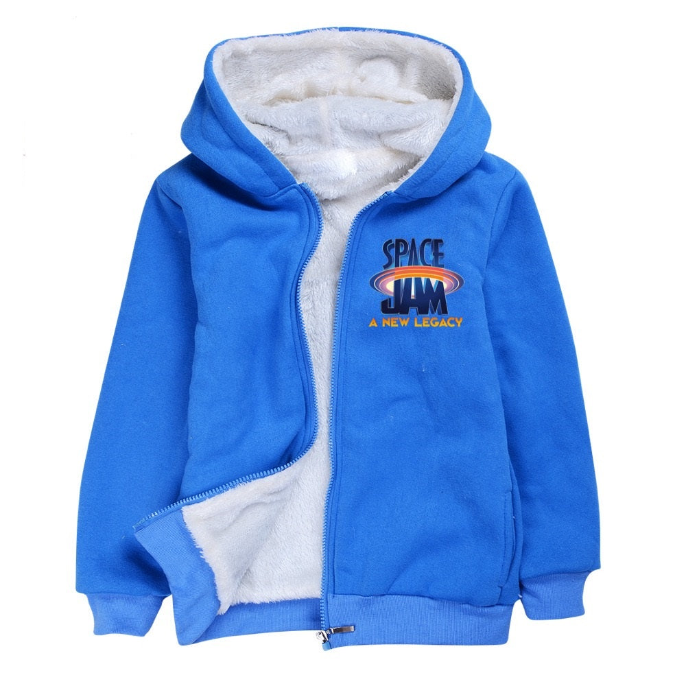 Space  Jam Sherpa Lined Hoodie Fleece Sweatshirt Full Zip Jacket for Kids