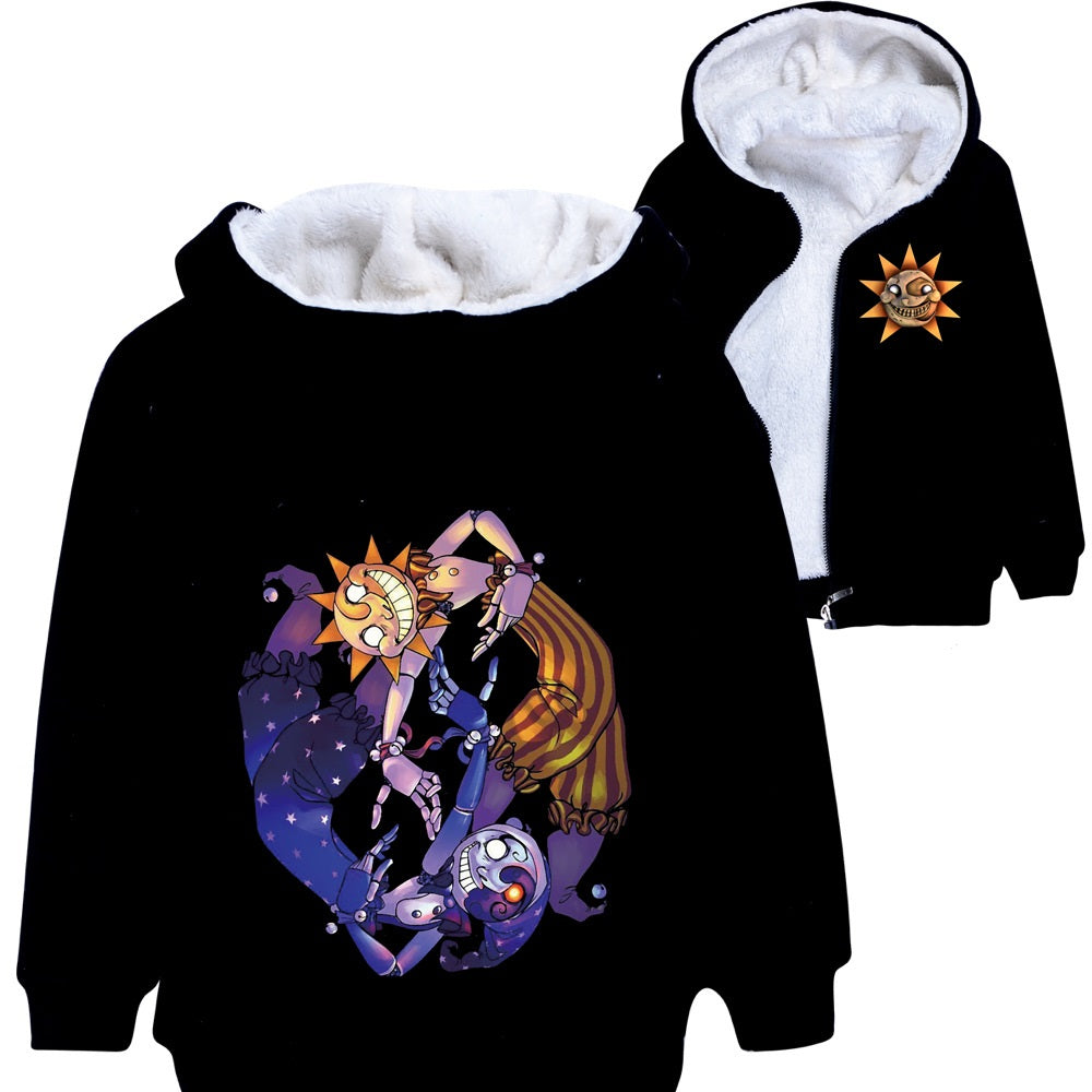 Fnaf Security Breach Sun to Moon Transformation Sundrop Sherpa Lined Hoodie Fleece Sweatshirt Full Zip Hooded Jacket for Kids