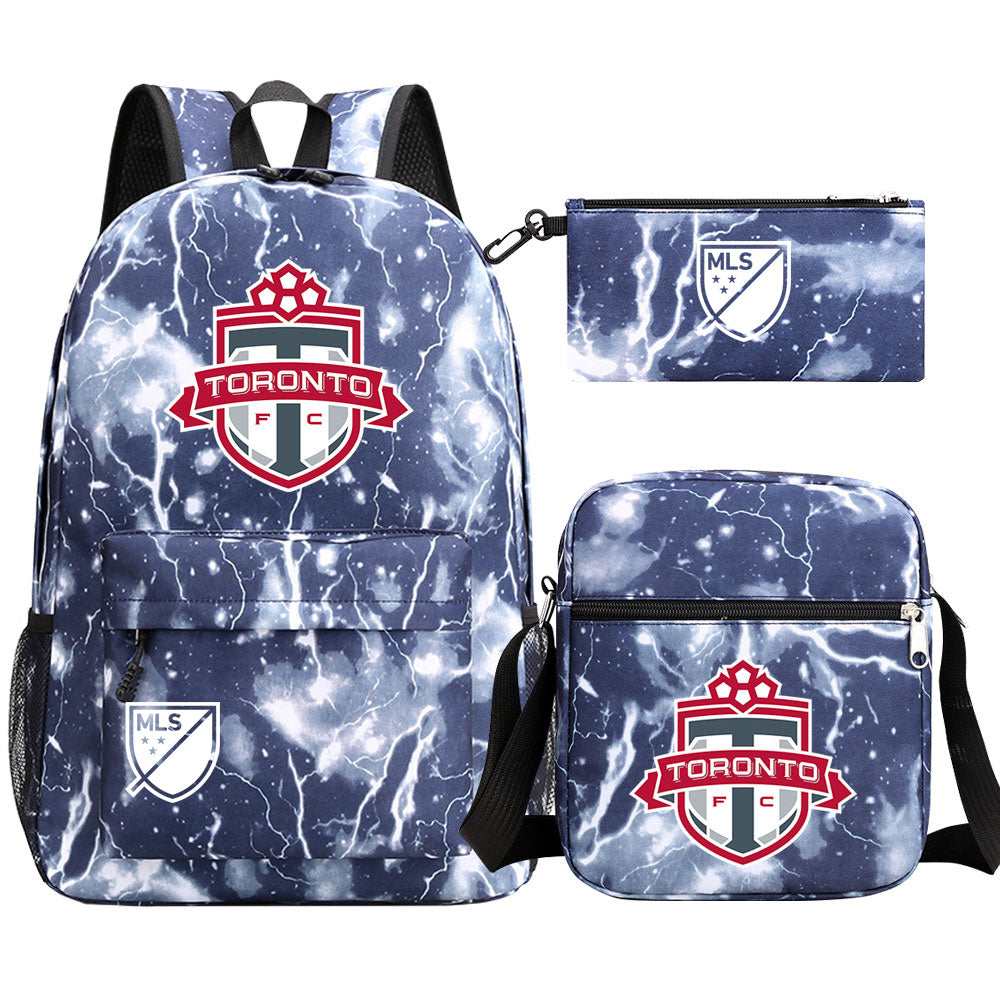 Toronto Soccer Printed Schoolbag Backpack Shoulder Bag Pencil Bag 3pcs set for Kids Students