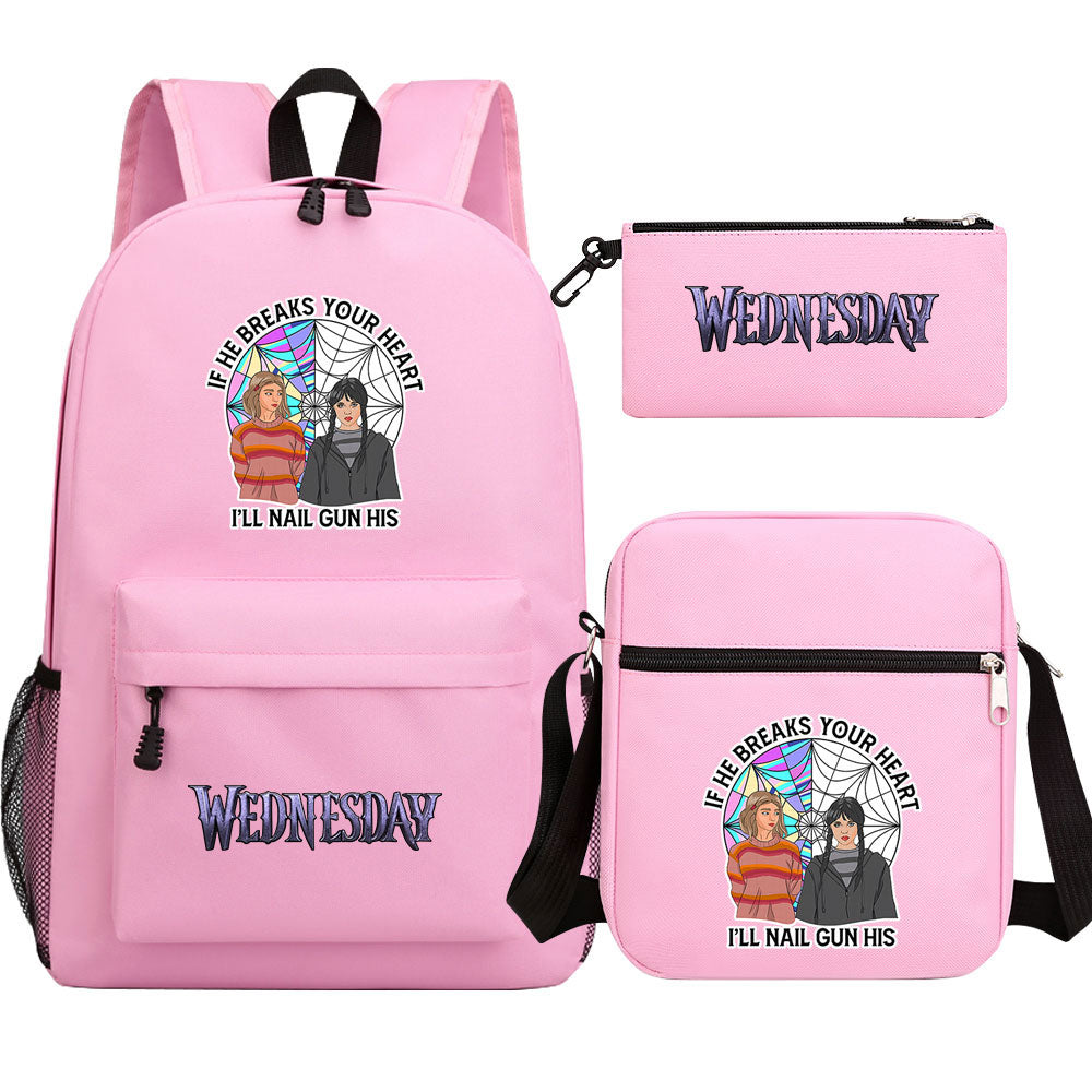 Wednesday Addams Printed Schoolbag Backpack Shoulder Bag Pencil Bag 3pcs set for Kids Students