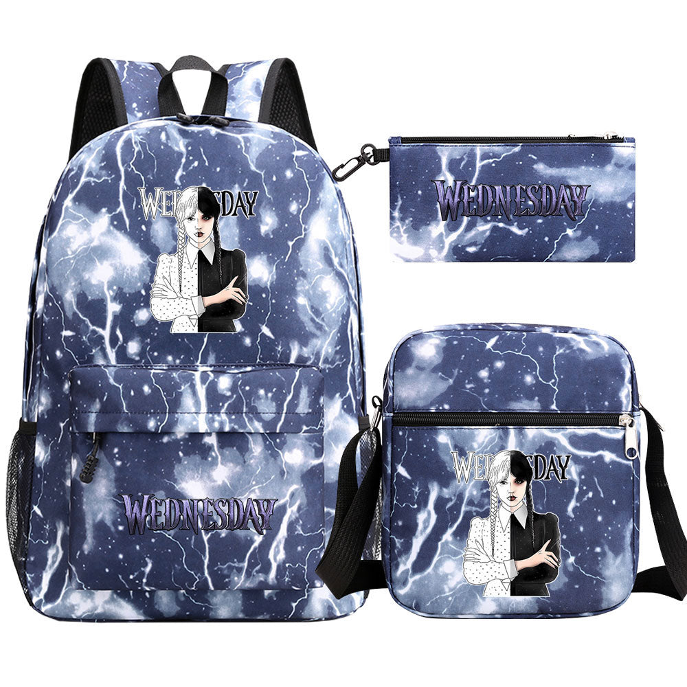 Wednesday Addams Printed Schoolbag Backpack Shoulder Bag Pencil Bag 3pcs set for Kids Students