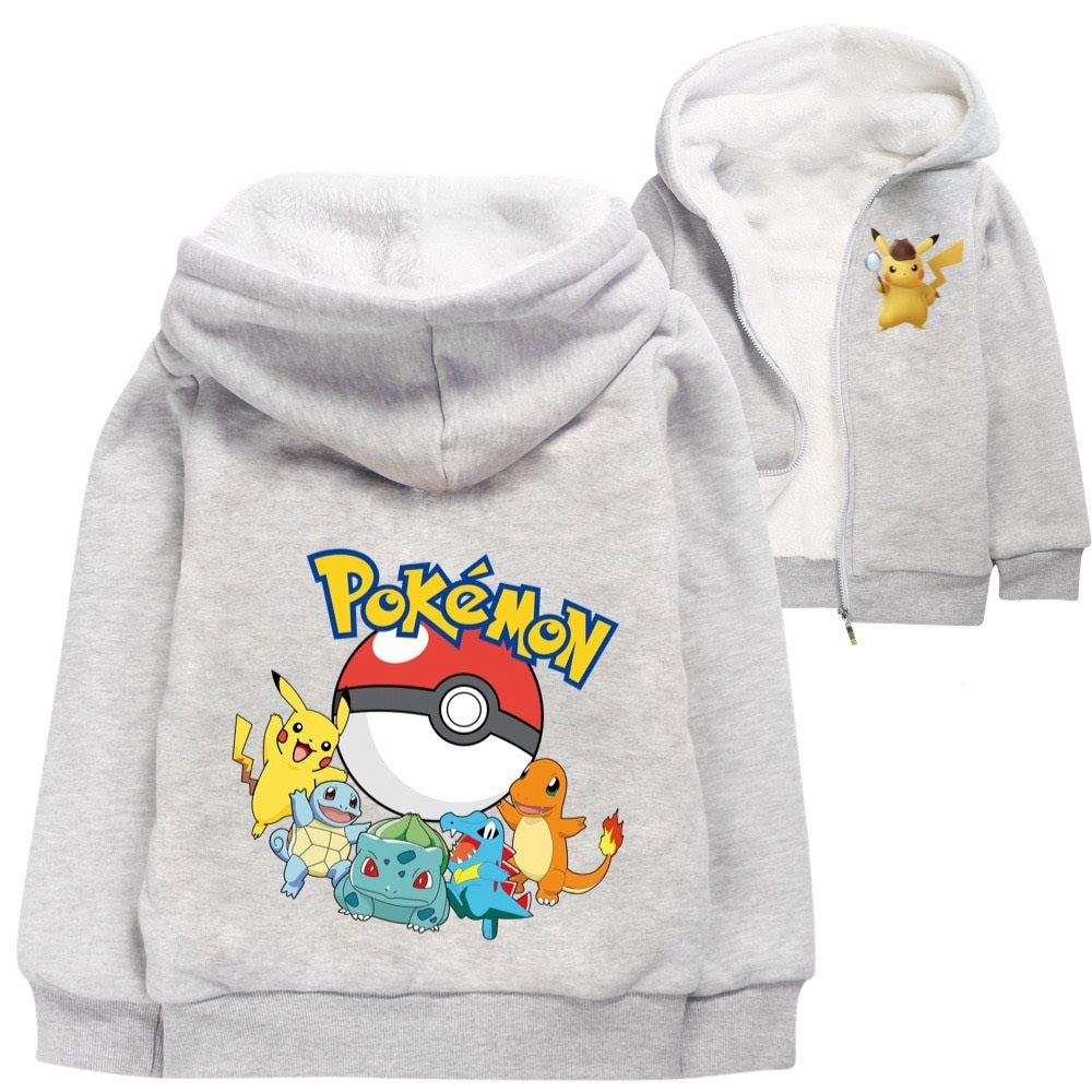 Pikachu Sherpa Lined Hoodie Fleece Sweatshirt Full Zip Jacket for Kids