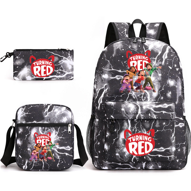 Turning Red Panda Printed Schoolbag Backpack Shoulder Bag Pencil Bag 3pcs set for Kids Students