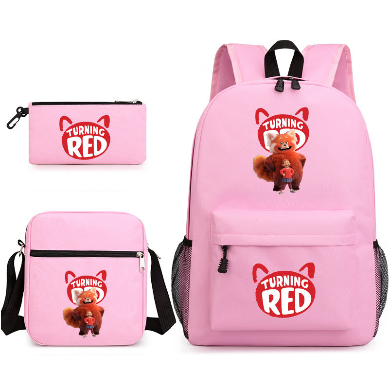 Turning Red Panda Printed Schoolbag Backpack Shoulder Bag Pencil Bag 3pcs set for Kids Students