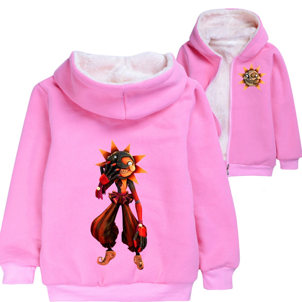 Fnaf Security Breach Sundrop Sherpa Lined Hoodie Fleece Sweatshirt Full Zip Hooded Jacket for Kids