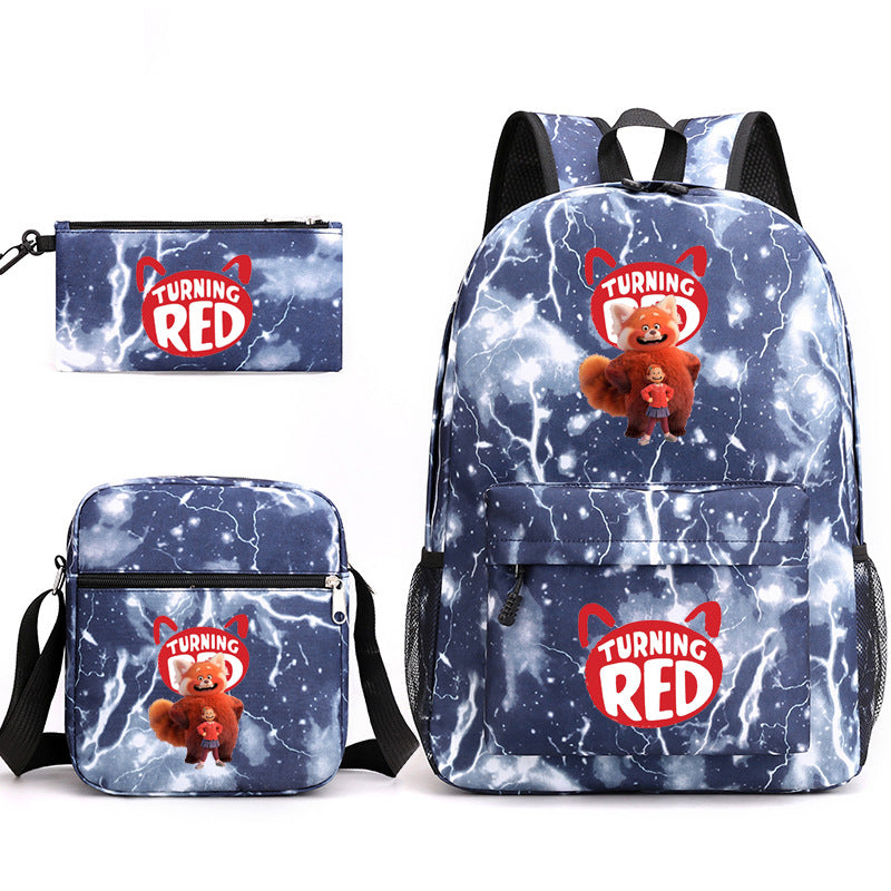 Turning Red Panda Printed Schoolbag Backpack Shoulder Bag Pencil Bag 3pcs set for Kids Students