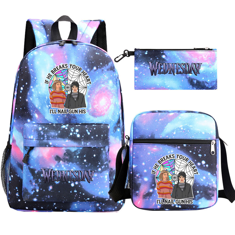 Wednesday Addams Printed Schoolbag Backpack Shoulder Bag Pencil Bag 3pcs set for Kids Students