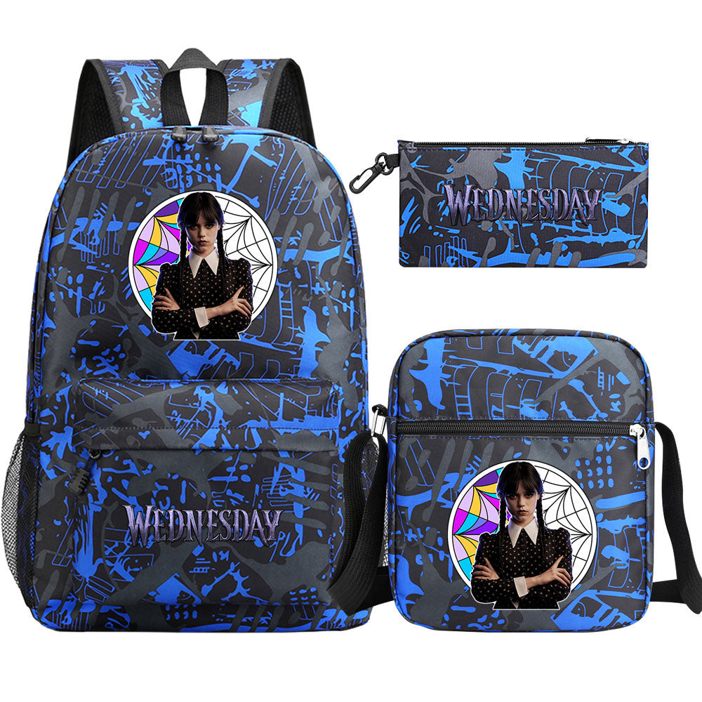 Wednesday Addams Printed Schoolbag Backpack Shoulder Bag Pencil Bag 3pcs set for Kids Students