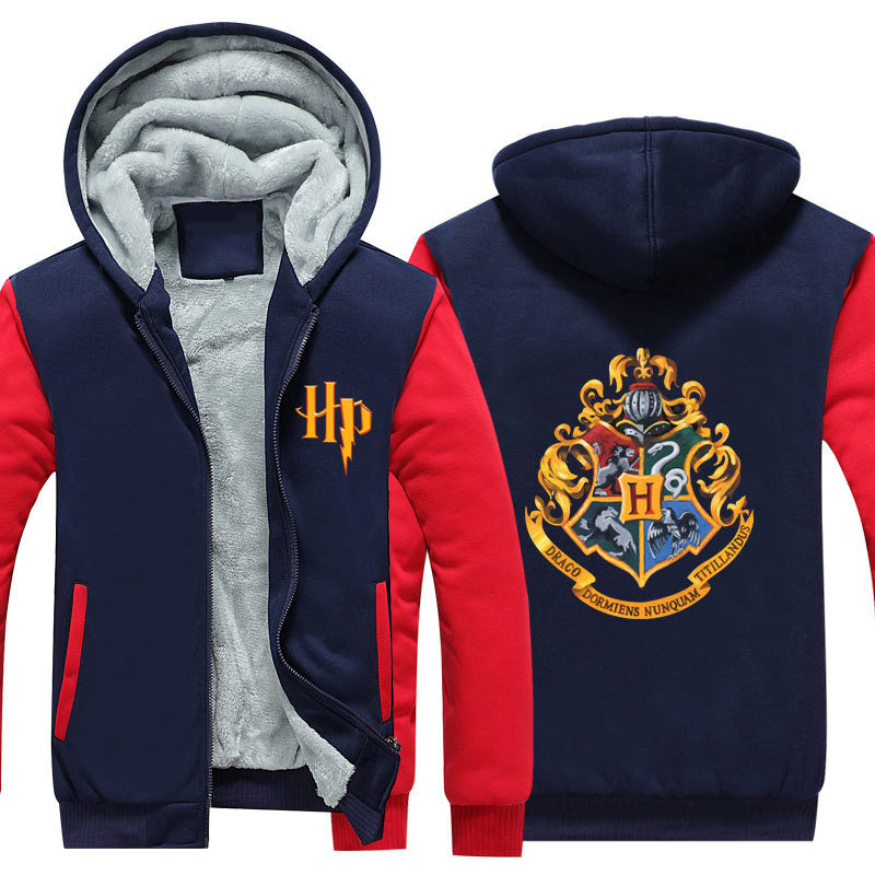 Hogwarts Unisex Lined Hoodie Fleece Sweatshirt Full Zipper Hooded Thicken Jacket