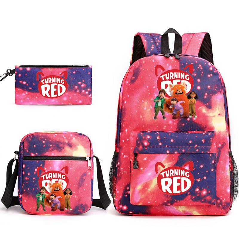 Turning Red Panda Printed Schoolbag Backpack Shoulder Bag Pencil Bag 3pcs set for Kids Students