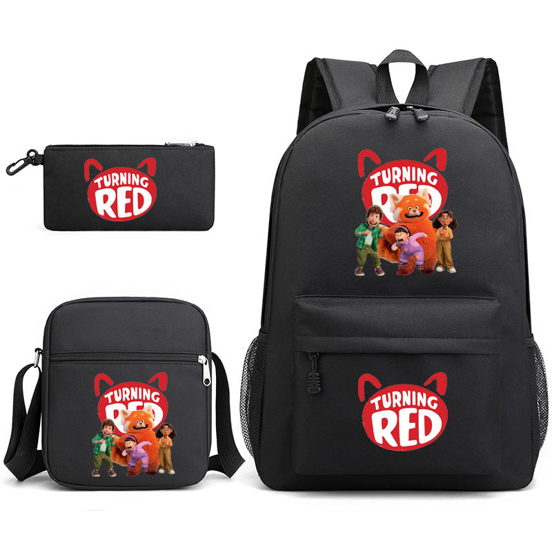 Turning Red Panda Printed Schoolbag Backpack Shoulder Bag Pencil Bag 3pcs set for Kids Students