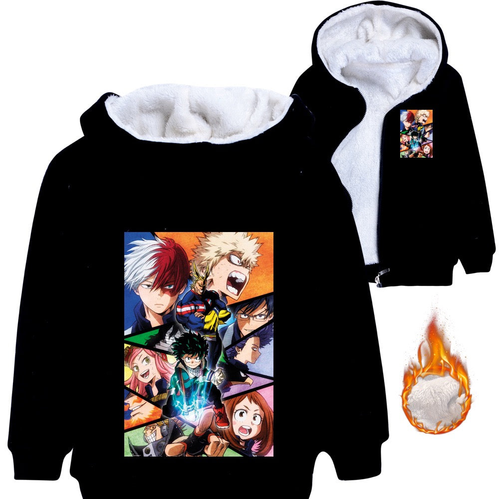 My Hero Academia Sherpa Lined Hoodie Fleece Sweatshirt Full Zip Jacket for Kids