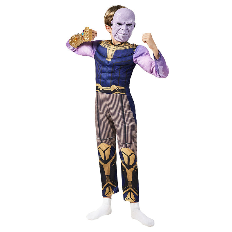 Thanos Superhero Infinity Gauntlet Cosplay Costume with Mask Boys Girls Bodysuit Kids Halloween Fancy Jumpsuits