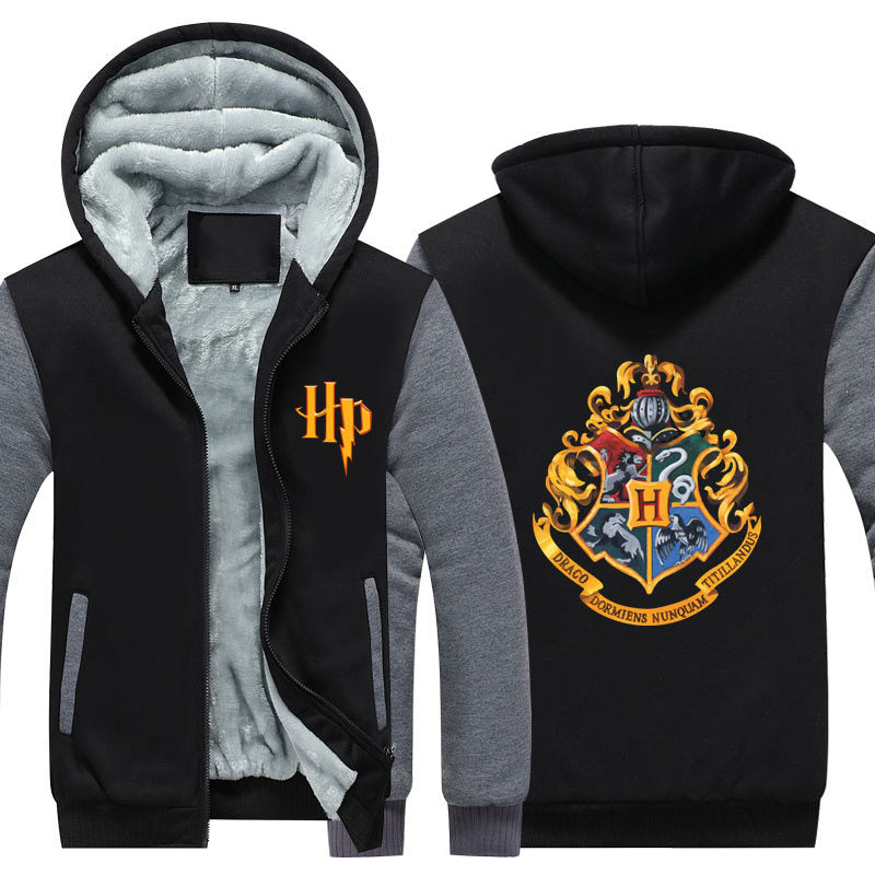 Hogwarts Unisex Lined Hoodie Fleece Sweatshirt Full Zipper Hooded Thicken Jacket