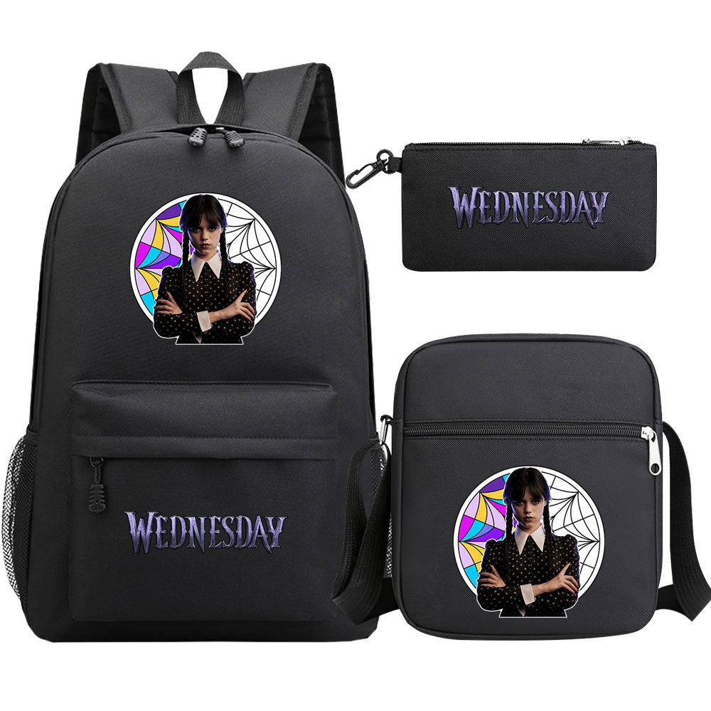 Wednesday Addams Printed Schoolbag Backpack Shoulder Bag Pencil Bag 3pcs set for Kids Students