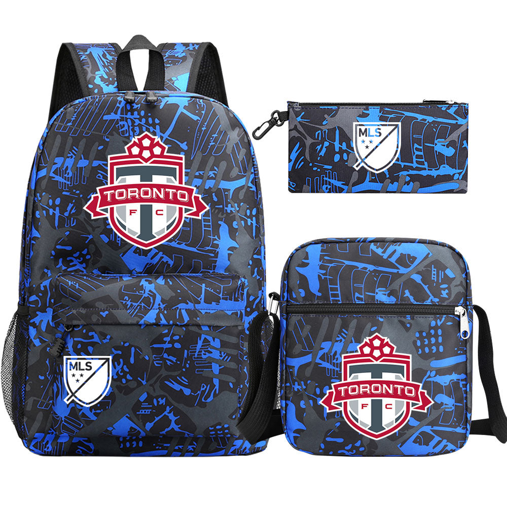 Toronto Soccer Printed Schoolbag Backpack Shoulder Bag Pencil Bag 3pcs set for Kids Students