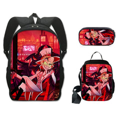 Hazbin Hotel Alastor Backpack Schoolbag Lunch Bag Pencil Bag for Kids Students 3PCS