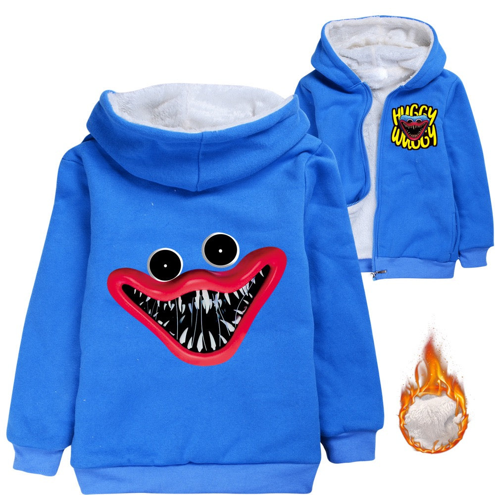 Poppy Huggy Wuggy Sherpa Lined Hoodie Fleece Sweatshirt Full Zip Jacket for Kids