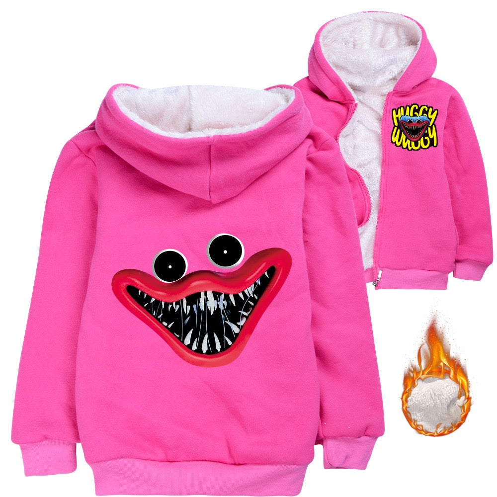 Poppy Huggy Wuggy Sherpa Lined Hoodie Fleece Sweatshirt Full Zip Jacket for Kids