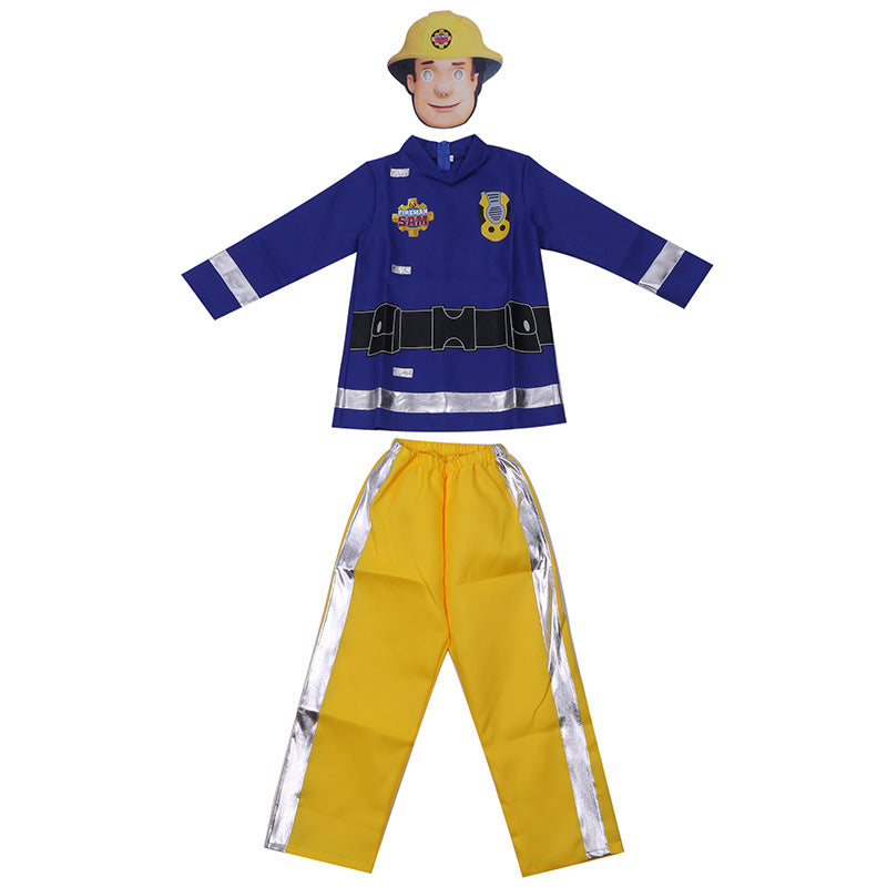 Fireman Sam Cosplay Costume with Mask Boys Girls Bodysuit Kids Halloween Fancy Jumpsuits