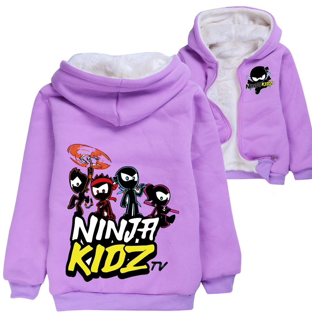 Ninja Kids Sherpa Lined Hoodie Fleece Sweatshirt Full Zip Hooded Jacket for Kids