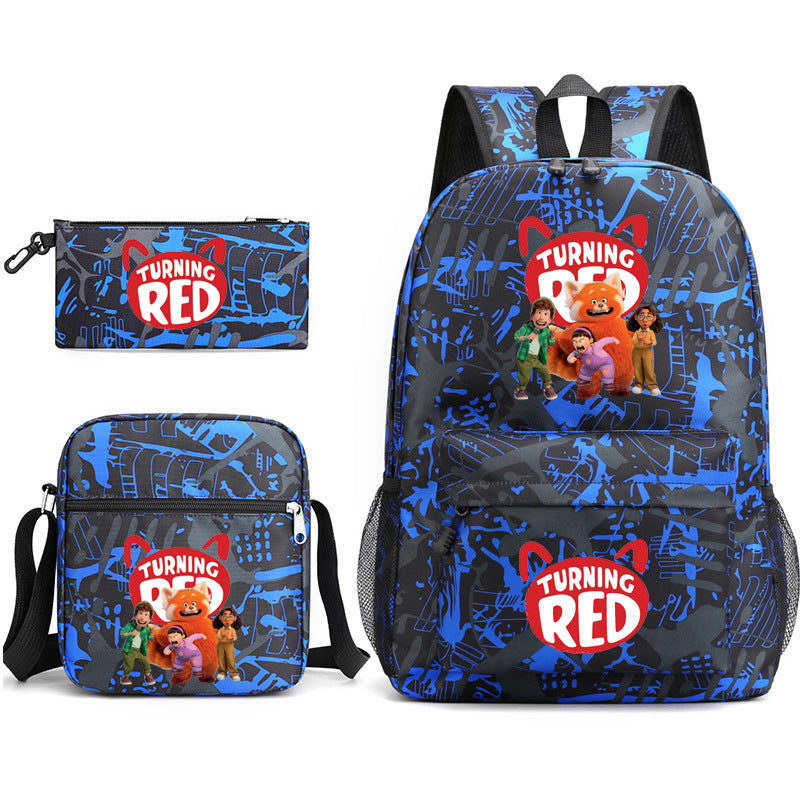 Turning Red Panda Printed Schoolbag Backpack Shoulder Bag Pencil Bag 3pcs set for Kids Students