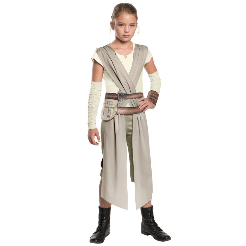 Star Wars The Force Awakens Rey Girl Cosplay Costume Kids Halloween Fancy Bodysuit Set