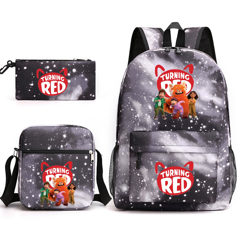 Turning Red Panda Printed Schoolbag Backpack Shoulder Bag Pencil Bag 3pcs set for Kids Students