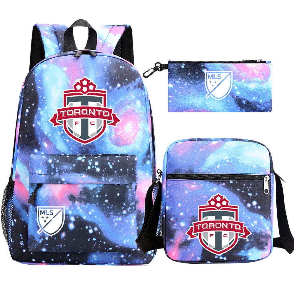 Toronto Soccer Printed Schoolbag Backpack Shoulder Bag Pencil Bag 3pcs set for Kids Students