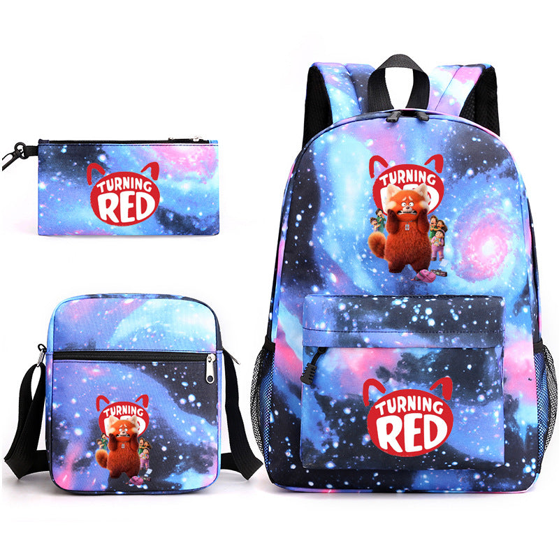 Turning Red Panda Printed Schoolbag Backpack Shoulder Bag Pencil Bag 3pcs set for Kids Students