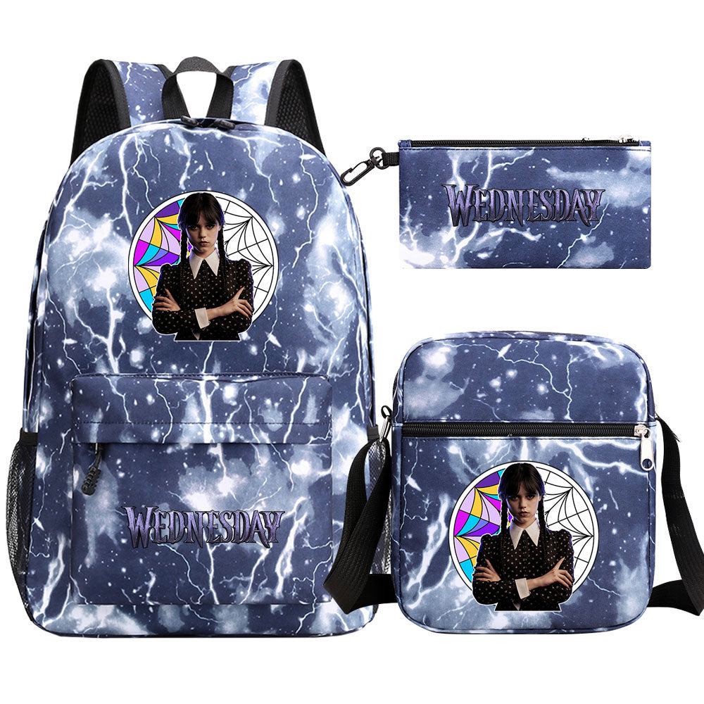 Wednesday Addams Printed Schoolbag Backpack Shoulder Bag Pencil Bag 3pcs set for Kids Students