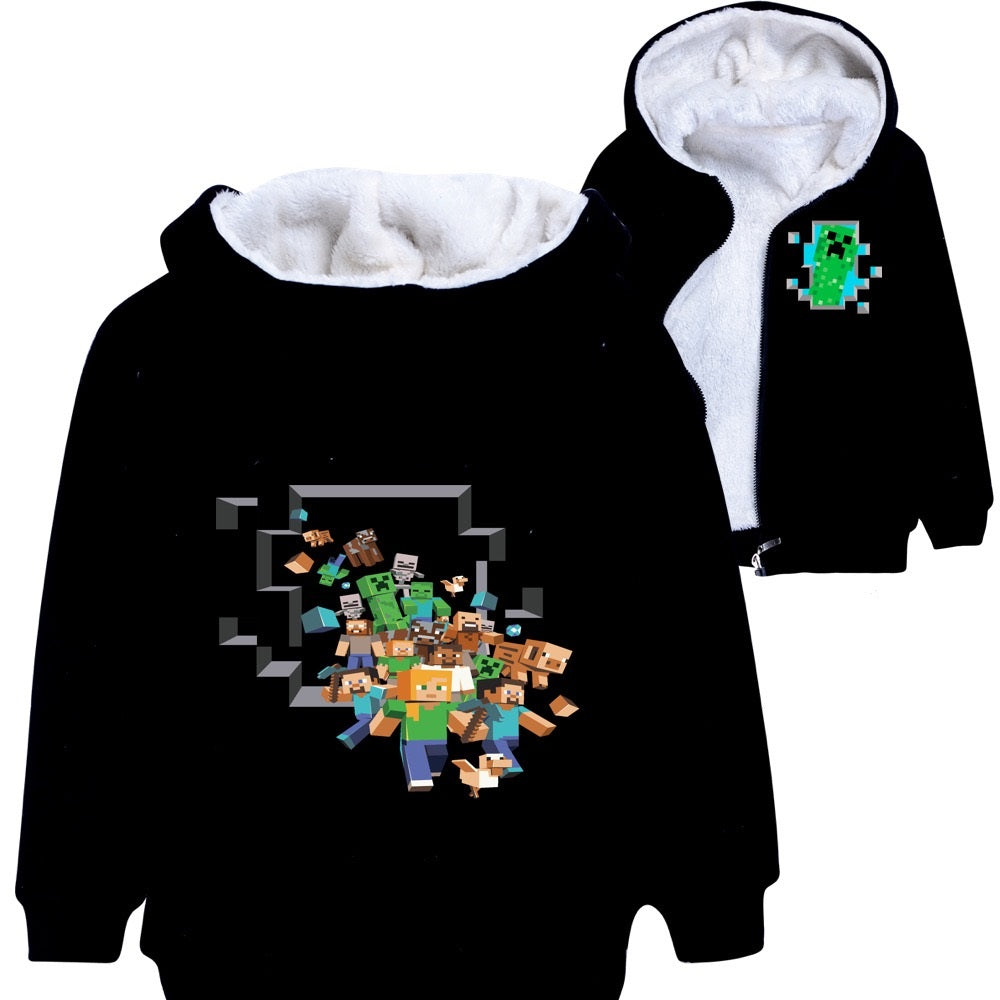 Minecraft Sherpa Lined Hoodie Fleece Sweatshirt Full Zip Jacket for Kids