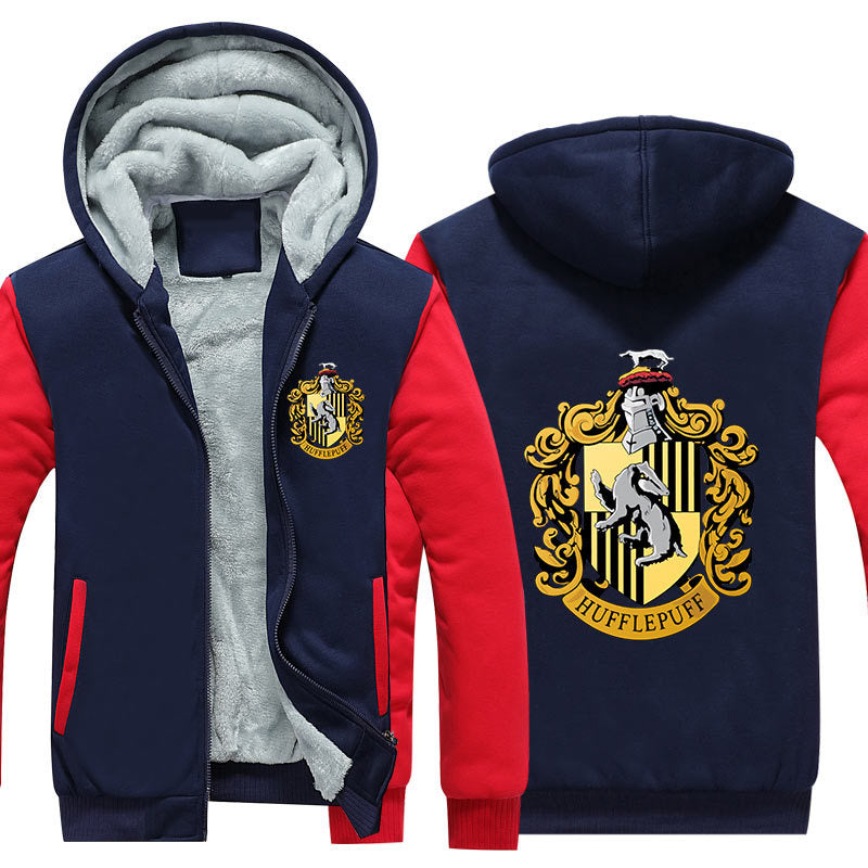 Hufflepuff Unisex Lined Hoodie Fleece Sweatshirt Full Zipper Hooded Thicken Jacket